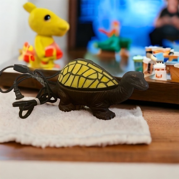Other - DINOSAUR Lamp with Tiffany Style Yellow Glass Shell 12" Brass